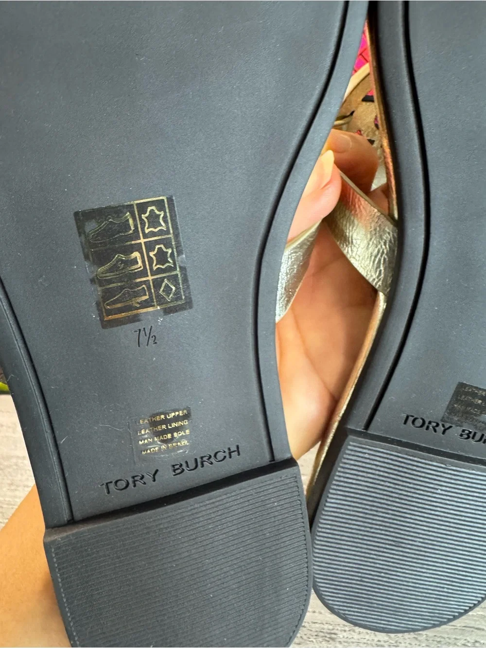 Tory Burch Miller Metallic Wrinkled Leather logo sandals size 7.5 $250